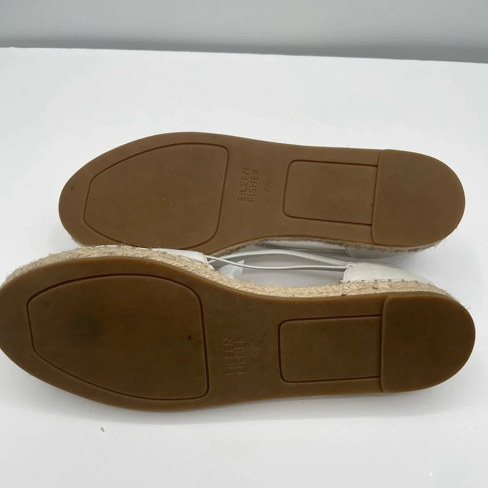 Eileen fisher 8.5 off white woman leather espadrille strap flats boho coastal